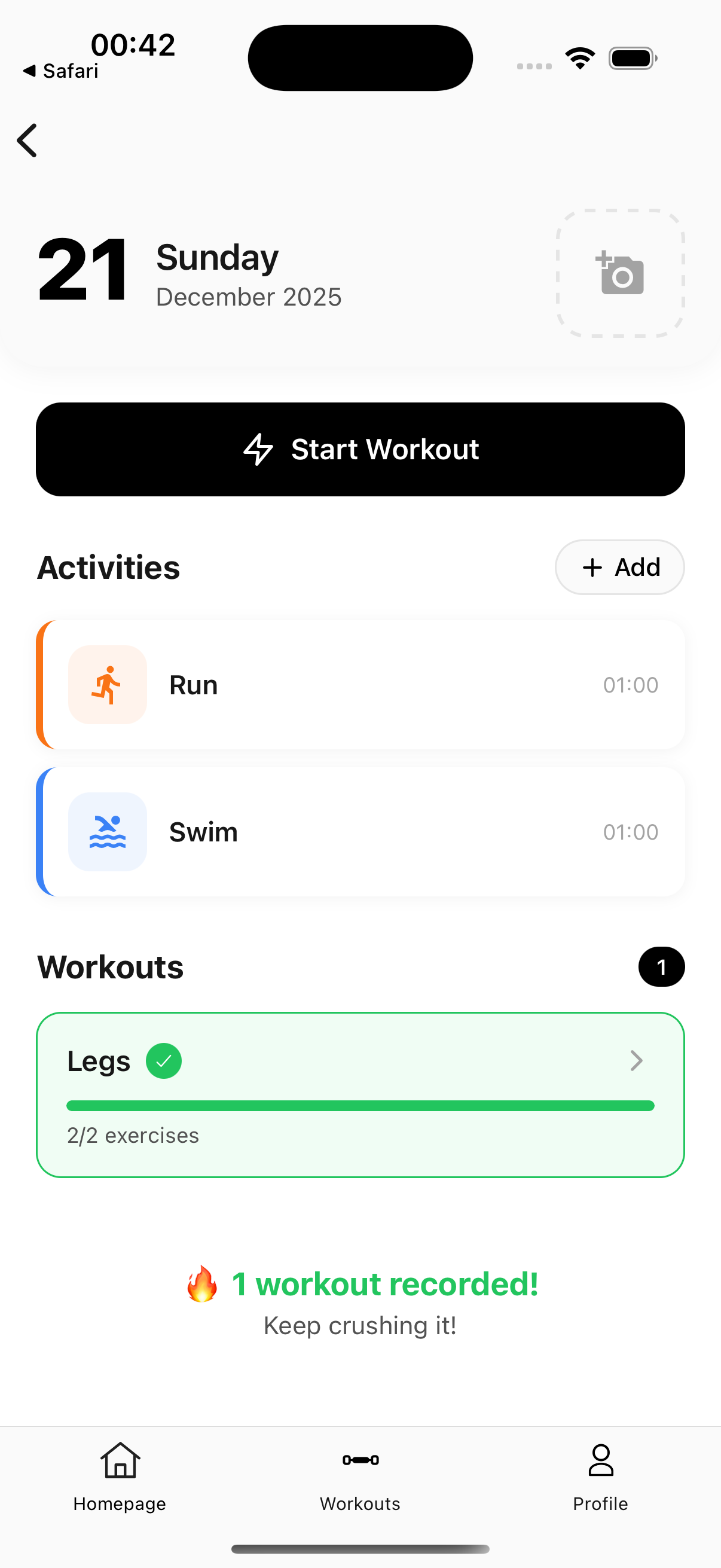 Track Additional Activities Screen